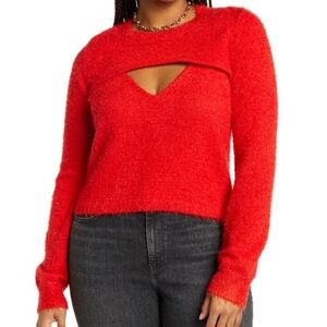 NEW 2021‎ Nordstrom Cozy Shrug Tank Red Chinoise Size 1X Layering Knit Sweater